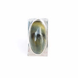 Oval tigers eye gemstone ring set in square sterling silver setting - from above