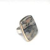 Square Striped Zebra Gemstone Ring Set in 9ct Gold & sterling Silver - right