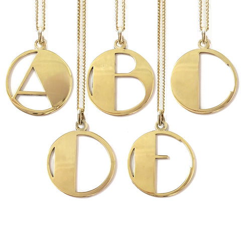 initials pendants in 24ct gold - art deco gold jewellery