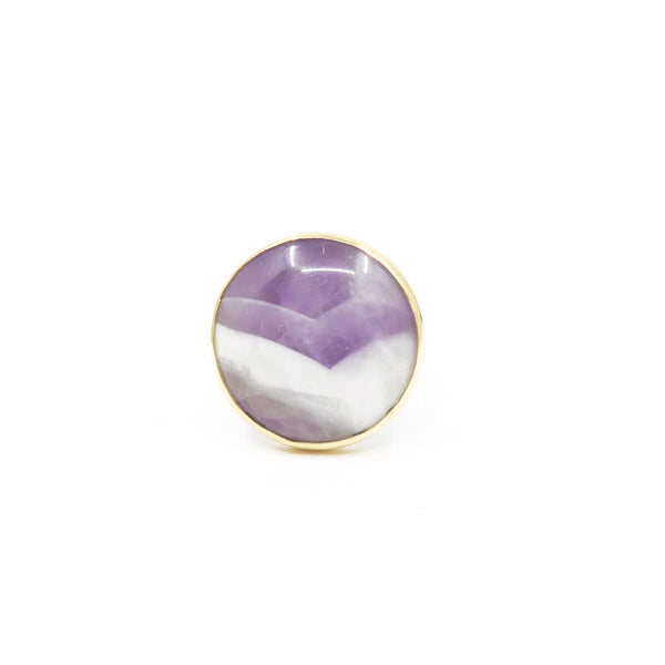 Amethyst Chevron Gemstone Ring Set in 9ct Gold & Sterling Silver 'POSITIVITY'