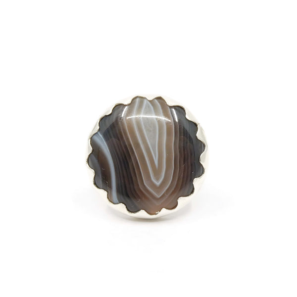 Botswana Agate Gemstone Ring Set in Sterling Silver - 'SUPPORT'