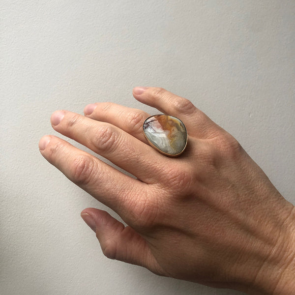 Mexican Lace Agate Gemstone Ring set in 9ct Gold - 'JOY'