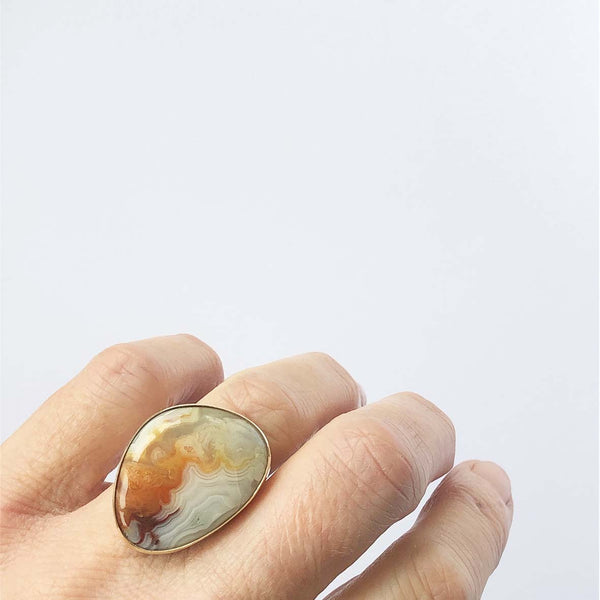 Mexican Lace Agate Gemstone Ring set in 9ct Gold - 'JOY'