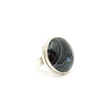 Black Banded Agate Gemstone Ring Set in Sterling Silver 'CONFIDENCE'