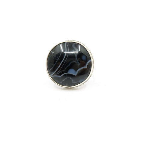 Black Banded Agate Gemstone Ring Set in Sterling Silver 'CONFIDENCE'