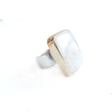 Large Rainbow Moonstone Square Gemstone Ring Set in 9ct Gold 'NEW BEGINNINGS'