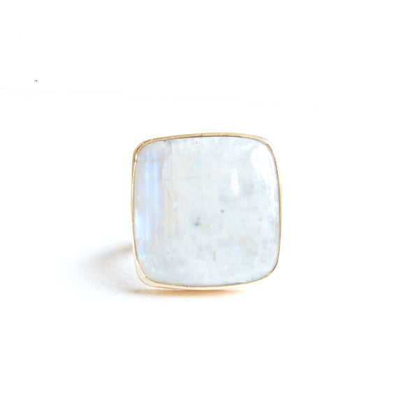 Large Rainbow Moonstone Square Gemstone Ring Set in 9ct Gold 'NEW BEGINNINGS'