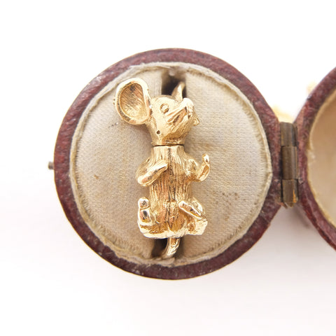 Vintage 9ct Gold Articulated Mouse Charm