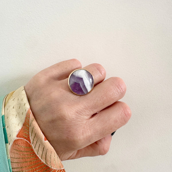 Amethyst Chevron Gemstone Ring Set in 9ct Gold & Sterling Silver 'POSITIVITY'
