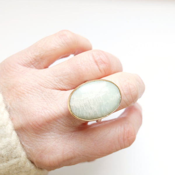 Oval Moonstone Gemstone Ring Set in 9ct Gold 'INTUITION'