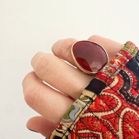 Carnelian Rose Cut Gemstone Ring Set in 9ct Gold 'MOTIVATION'