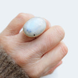 Oval Rainbow Moonstone Gemstone Ring Set in 9ct Gold 'NEW BEGINNINGS'