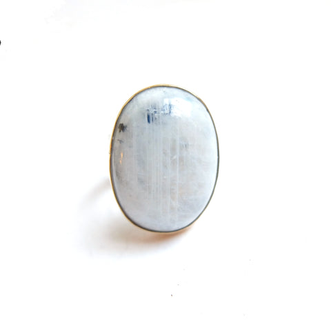 Oval Rainbow Moonstone Gemstone Ring Set in 9ct Gold 'NEW BEGINNINGS'