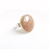 Pink Rose Cut Moonstone Gemstone Ring Set in 9ct Gold 'OPTIMISM'