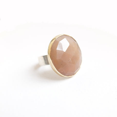 Pink Rose Cut Moonstone Gemstone Ring Set in 9ct Gold 'OPTIMISM'