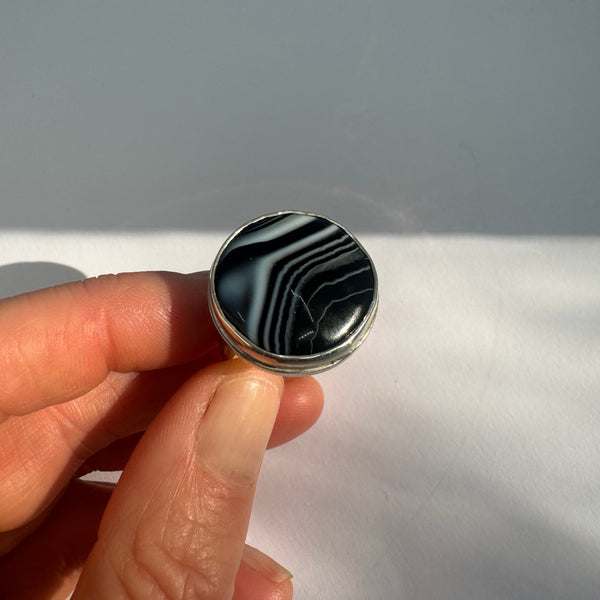 Black Banded Agate Gemstone Ring Set in Sterling Silver 'CONFIDENCE'