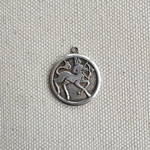 Vintage Sterling Silver Sagittarius Zodiac Disk Charm
