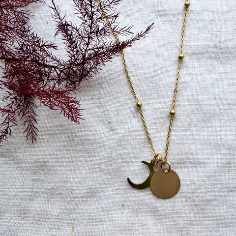 Gold Full Moon Charm Necklace