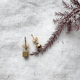 Gold Ball & Box Stud Earrings