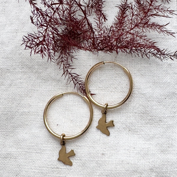 Gold Bird Hoop Earrings
