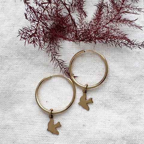 Gold Bird Hoop Earrings