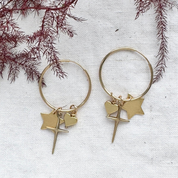 Gold Mixed Charm Hoops Earrings