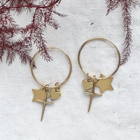 Gold Mixed Charm Hoops Earrings