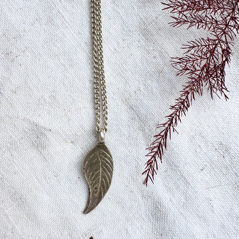 Thai Silver Leaf Charm on Curb Chain Necklace