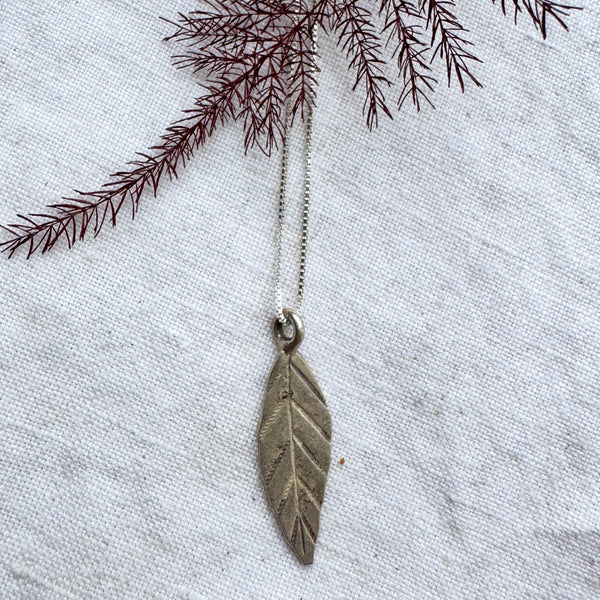 Thai Silver Leaf Pendant on Curb Chain Necklace