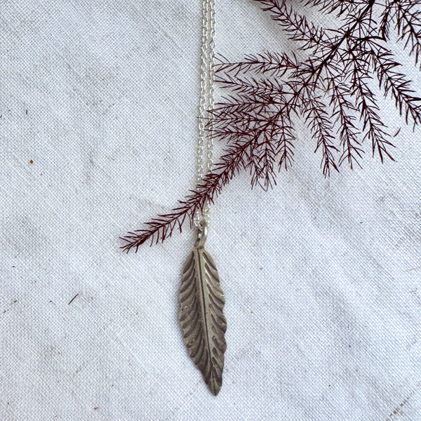Thai Silver Leaf Pendant on Belcher Chain Necklace