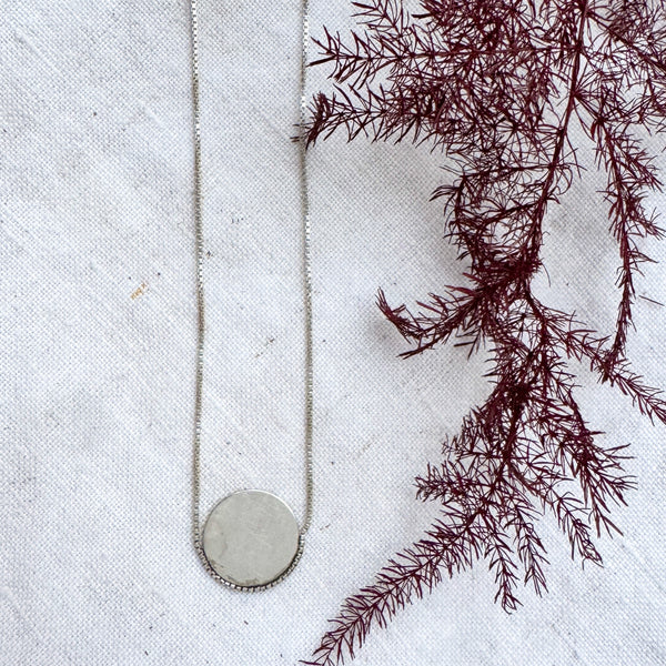 Silver Full Moon Disk Necklace on Fine Box Chain