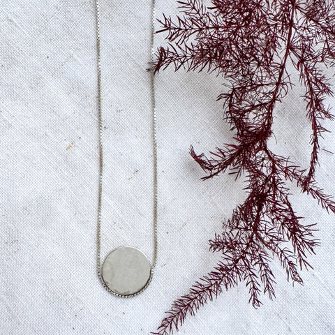 Silver Full Moon Disk Necklace on Fine Box Chain