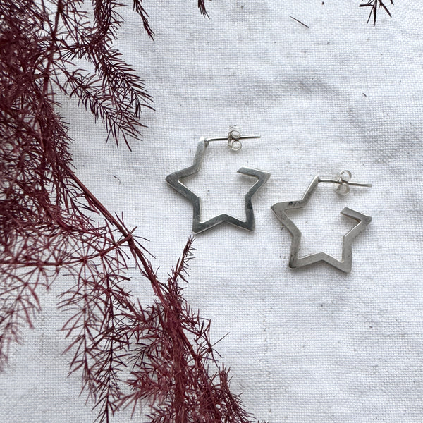 Open Star Shape Earrings in Sterling Silver