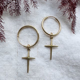 Gold Cross Charm Hoop Earrings