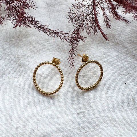 Gold Beaded Hoop Studs