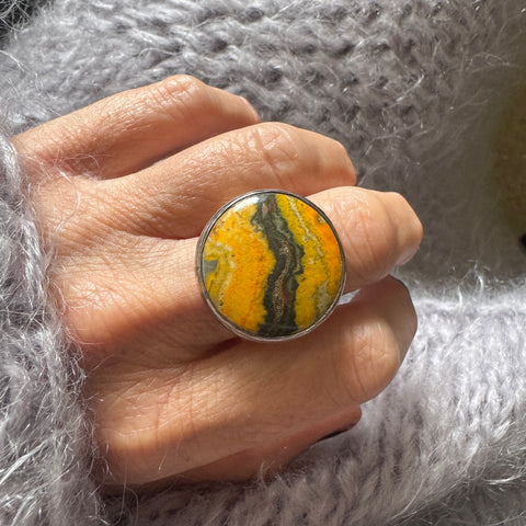 Bumble Bee Jasper Gemstone Ring Set in Sterling Silver 'CREATIVITY'