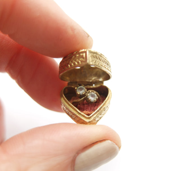 Vintage 9ct Gold Opening Heart Charm with Engagement Ring