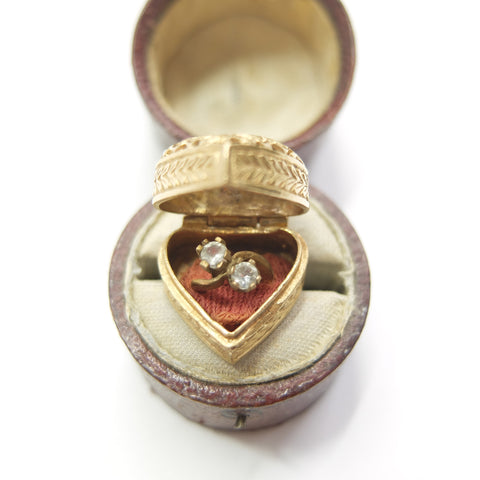 Vintage 9ct Gold Opening Heart Charm with Engagement Ring
