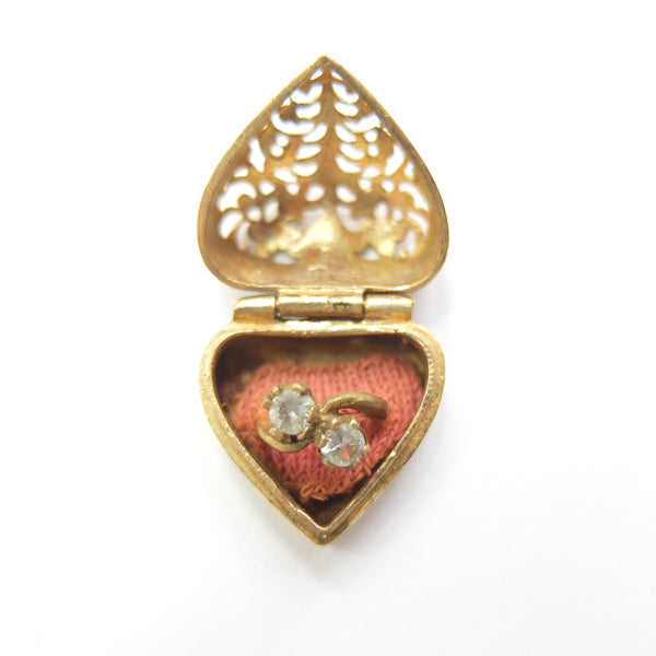 Vintage 9ct Gold Opening Heart Charm with Engagement Ring