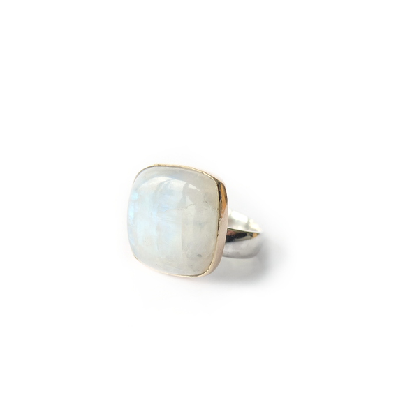 Rainbow Moonstone Square Gemstone Ring Set in 9ct Gold 'NEW BEGINNINGS'