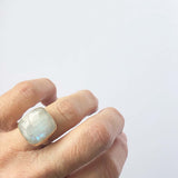 Rainbow Moonstone Square Gemstone Ring Set in 9ct Gold 'NEW BEGINNINGS'
