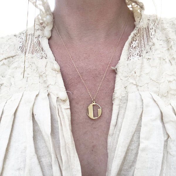 Gold Art Deco Initial Letter Pendant Necklace