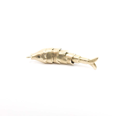 Vintage 9ct Gold Articulated Moving Fish Charm with Ruby Eyes (Pisces)