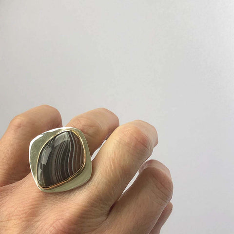 Botswana Agate Gemstone Ring Set in Sterling Silver 'SUPPORT'