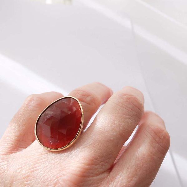 Carnelian Rose Cut Gemstone Ring Set in 9ct Gold 'MOTIVATION'