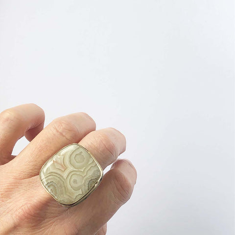 Ocean Jasper 'Cushion' Gemstone Ring Set in Sterling Silver 'MINDFULLNESS'