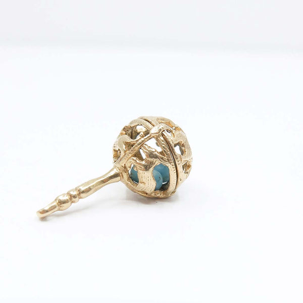 Vintage 9ct Gold & Turquoise Rattle Charm