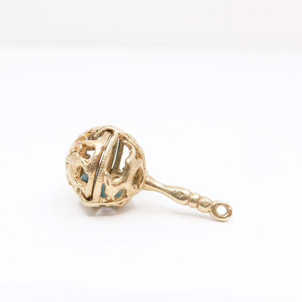 Vintage 9ct Gold & Turquoise Rattle Charm