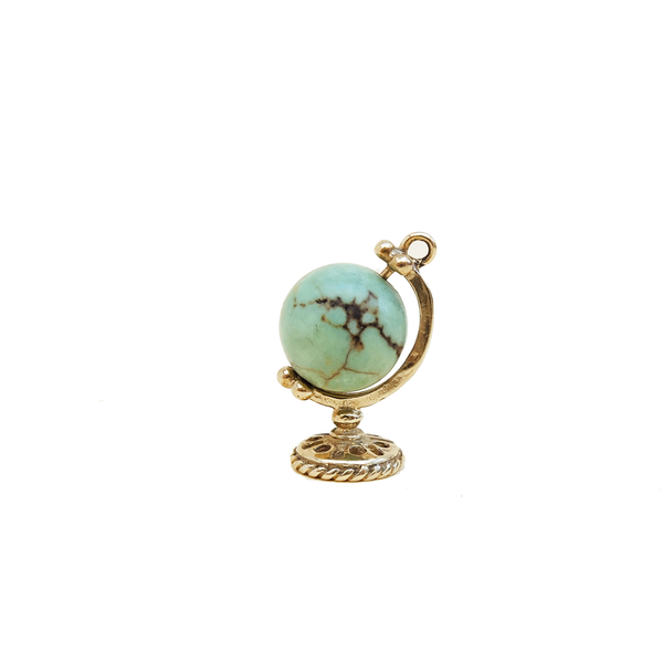 Vintage 9ct Gold & Turquoise Spinning Globe Charm