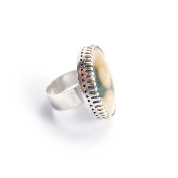 Ocean Jasper Round Gemstone Ring Set in Sterling Silver 'MINDFULLNESS'